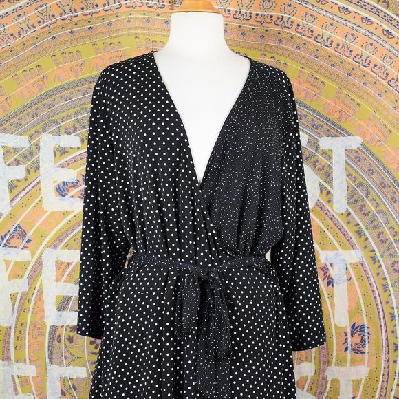 Leota Polka Dot Belted Faux Wrap Long Sleeve Dress - Picture 4 of 15
